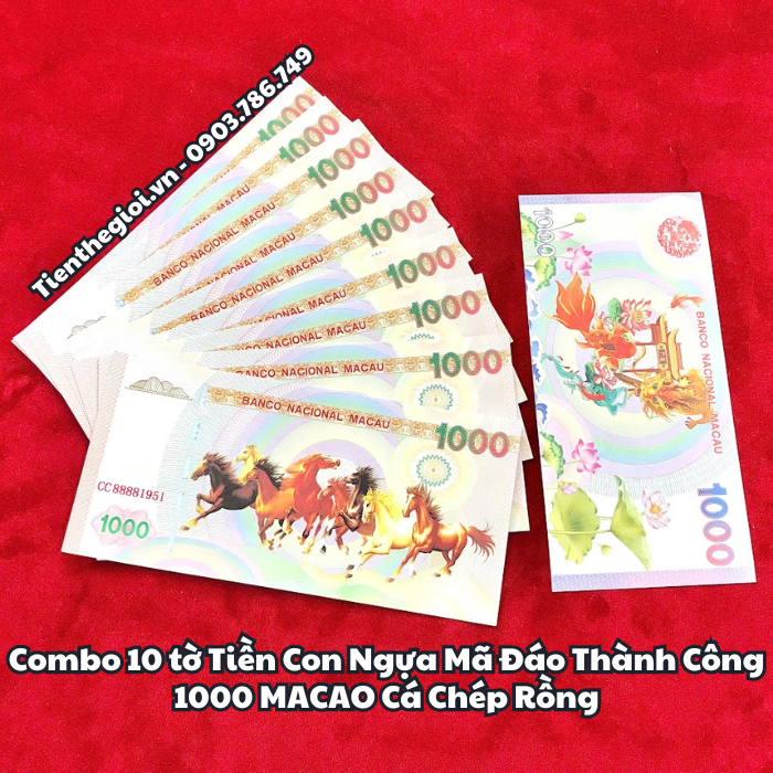 Combo 10 tờ Tiền Lưu Niệm 1000 Macao Mã Đáo Thành Công Cá Chép Rồng